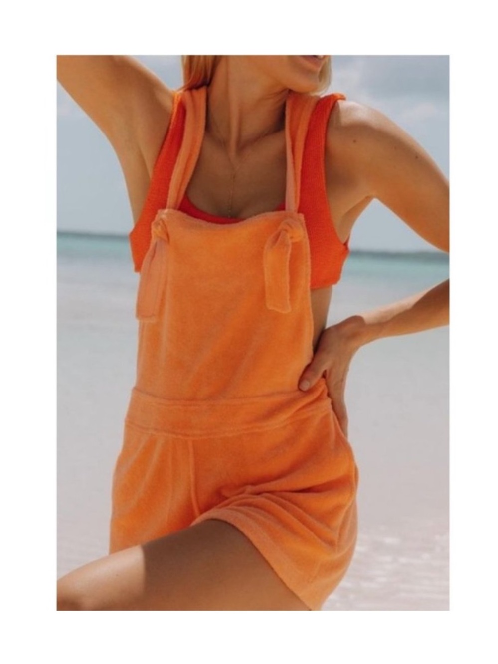 Daily Drills Terry Romper Shortalls Overalls Orange M/L